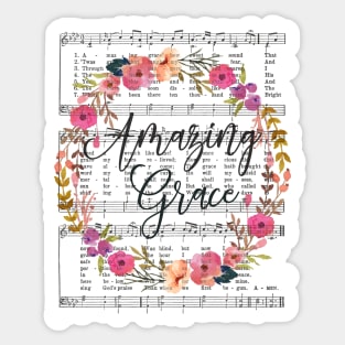 Amazing Grace Hymn with Floral Wreath Sticker